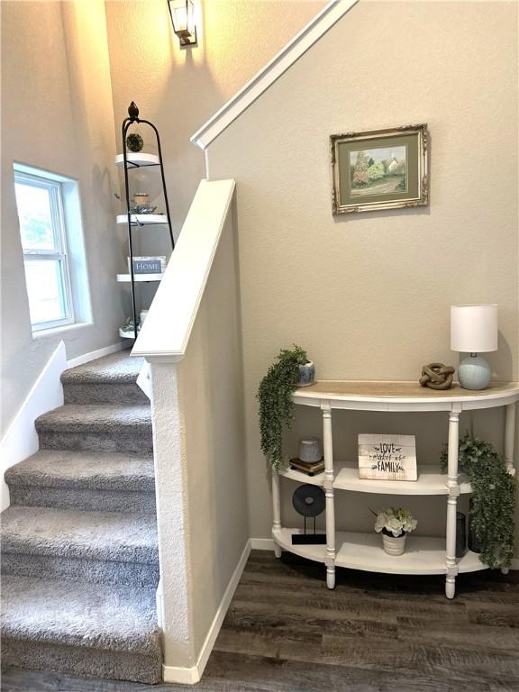 5003 W Claxton Cir, Fayetteville, AR 72704 - stairway featuring wood finished floors and baseboards