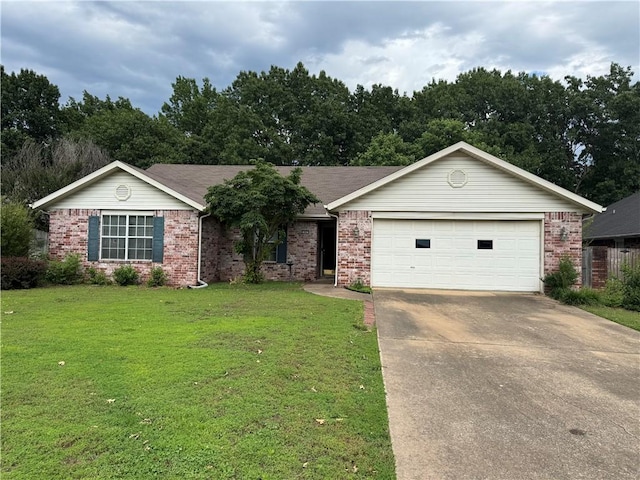 1843 Amelia Ln, Springdale, AR 72762 - single story home with driveway, brick siding, a garage, and a front yard