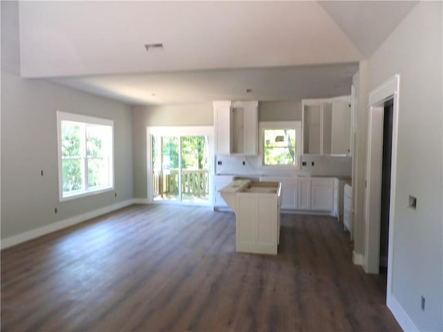 6 Marionet Cir, Bella Vista, AR 72714 - kitchen featuring baseboards, dark wood finished floors, white cabinetry, open floor plan, and a center island