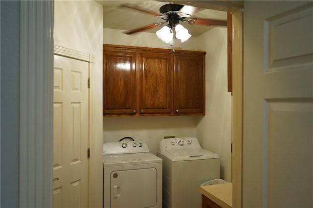 2655 S Elmira Ave, Russellville, AR 72802 - laundry area featuring cabinet space, washer and clothes dryer, and ceiling fan