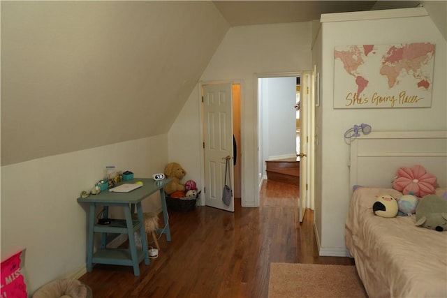 2655 S Elmira Ave, Russellville, AR 72802 - bedroom with lofted ceiling and dark wood-style floors
