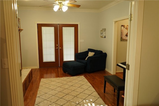 2655 S Elmira Ave, Russellville, AR 72802 - entrance foyer featuring french doors, wood finished floors, a ceiling fan, crown molding, and baseboards