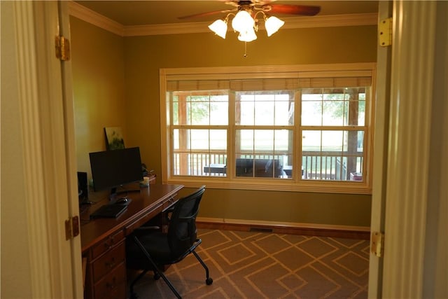 2655 S Elmira Ave, Russellville, AR 72802 - office with a ceiling fan, crown molding, and baseboards