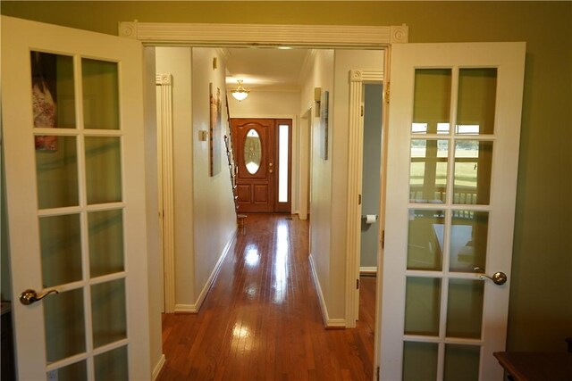 2655 S Elmira Ave, Russellville, AR 72802 - hall with dark wood-style flooring, baseboards, and french doors