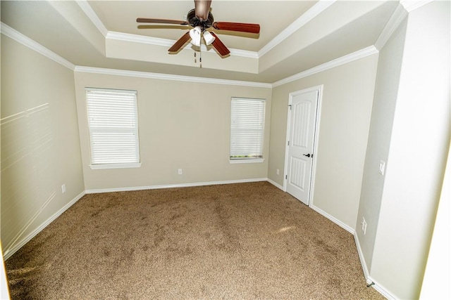 904 SW Caprington St, Bentonville, AR 72712 - carpeted spare room featuring a raised ceiling, ceiling fan, ornamental molding, and baseboards
