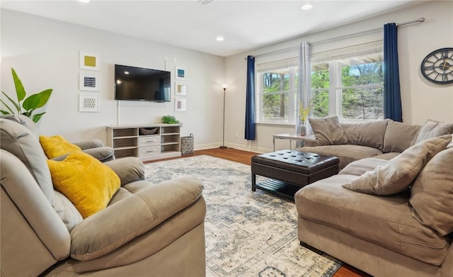 9193 Grimes Dr, Rogers, AR 72756 - living room with baseboards, recessed lighting, and wood finished floors