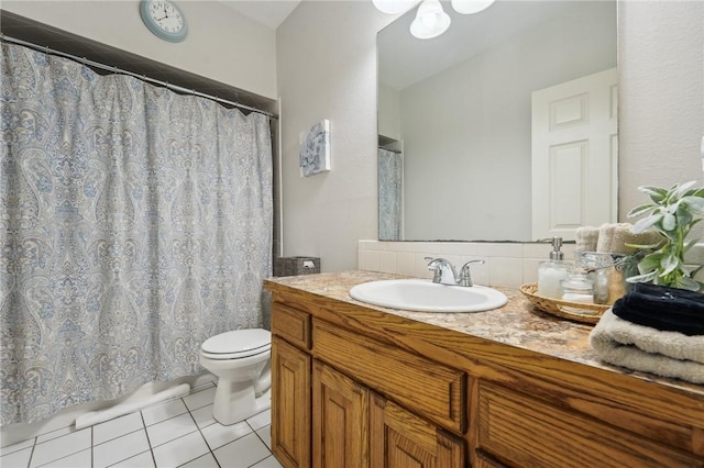 9193 Grimes Dr, Rogers, AR 72756 - bathroom featuring tile patterned flooring, toilet, vanity, and a shower with shower curtain