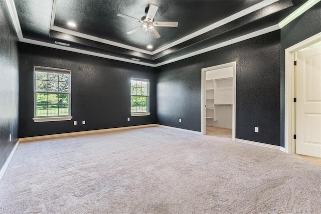 11029 Coleman Ct, Farmington, AR 72730 - spare room featuring ceiling fan, carpet floors, a raised ceiling, ornamental molding, and a textured wall
