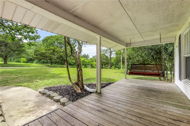 19574 Sonora Rd, Springdale, AR 72764 - wooden terrace with a lawn and view of wooded area