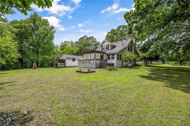 19574 Sonora Rd, Springdale, AR 72764 - rear view of property with a wooden deck and a lawn