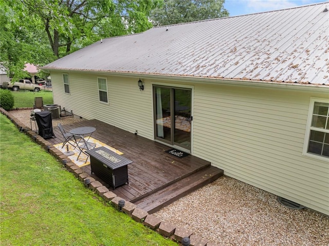 1525 Meadow Ct, Green Forest, AR 72638 - wooden deck featuring a fire pit and a lawn