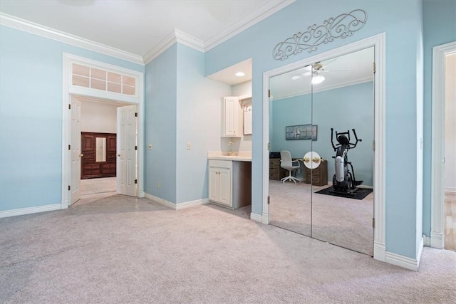 1325 Avery Pl, Siloam Springs, AR 72761 - bedroom featuring light carpet, ornamental molding, an office area, a closet, and baseboards