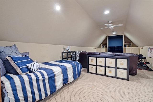 1325 Avery Pl, Siloam Springs, AR 72761 - bedroom with lofted ceiling, carpet floors, recessed lighting, and ceiling fan