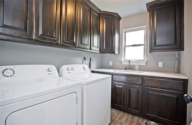 960 Glass St, Cave Springs, AR 72718 - laundry room featuring cabinet space, independent washer and dryer, and wood finished floors