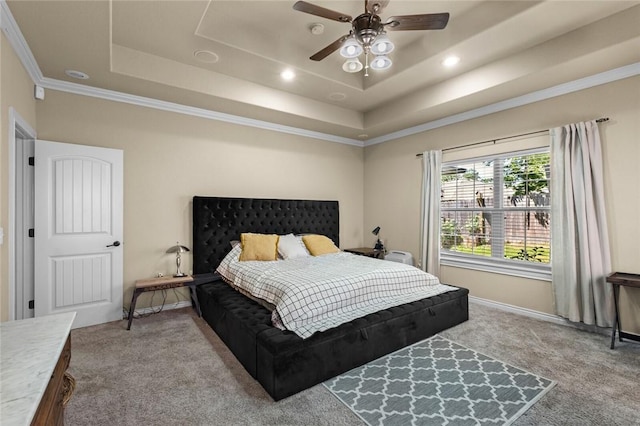 8 Allonby Cir, Bella Vista, AR 72714 - bedroom featuring a tray ceiling, carpet floors, crown molding, recessed lighting, and a ceiling fan