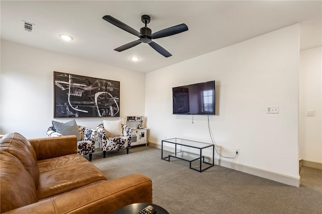 839 Saffron Ave, Tontitown, AR 72762 - living area featuring carpet floors, ceiling fan, baseboards, and recessed lighting