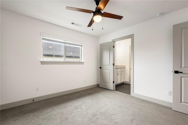 839 Saffron Ave, Tontitown, AR 72762 - unfurnished bedroom featuring carpet, baseboards, ensuite bath, and ceiling fan