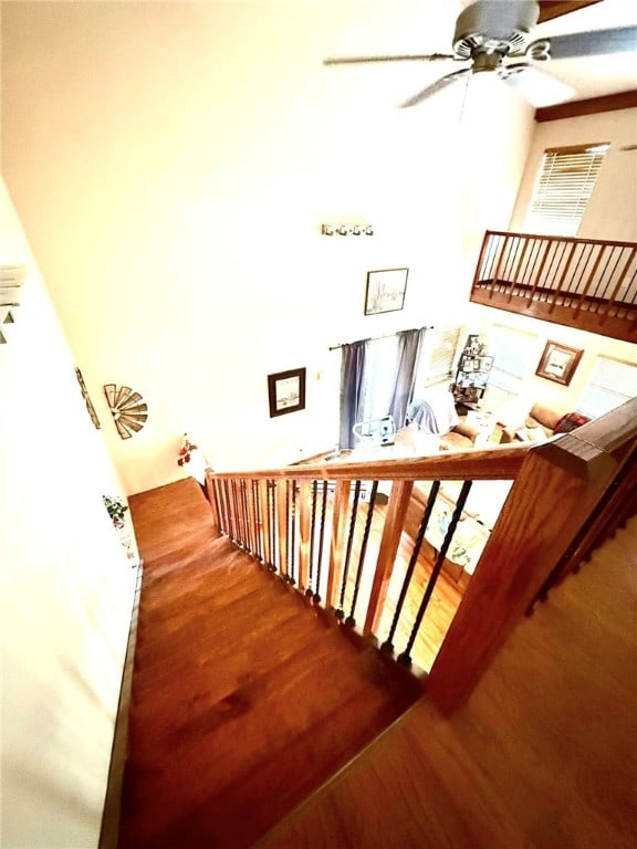 12088 State Highway 28, Dardanelle, AR 72834 - staircase with wood finished floors and a ceiling fan
