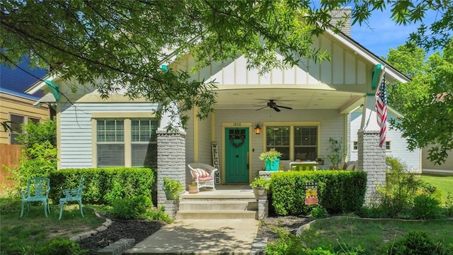 1806 Best Friend Ln, Fayetteville, AR 72704 - view of front of property with ceiling fan, board and batten siding, and a porch