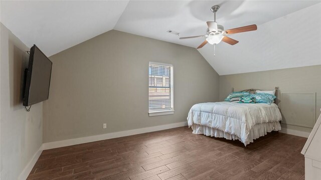 1806 Best Friend Ln, Fayetteville, AR 72704 - bedroom featuring vaulted ceiling, wood finished floors, a ceiling fan, and baseboards