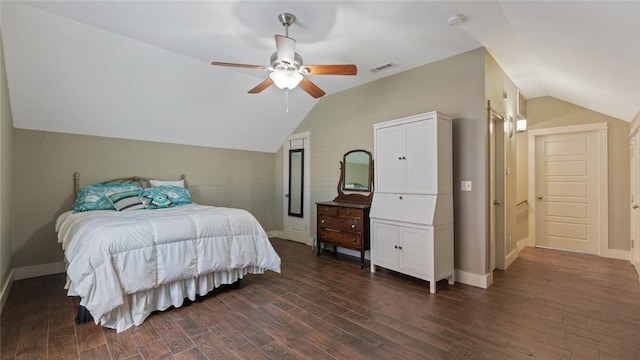 1806 Best Friend Ln, Fayetteville, AR 72704 - bedroom with lofted ceiling, dark wood finished floors, baseboards, and ceiling fan