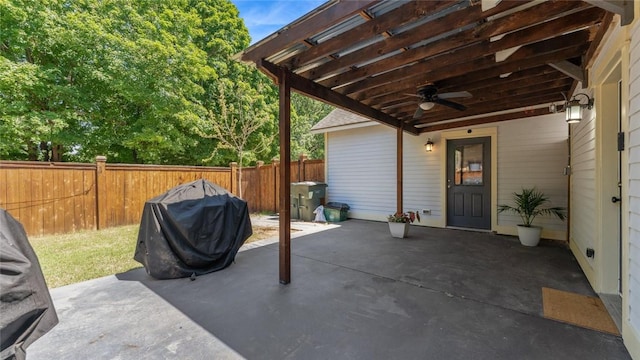 1806 Best Friend Ln, Fayetteville, AR 72704 - fenced backyard with a patio and a ceiling fan