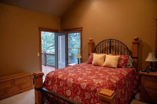 8295 Ridgecrest Ln, Rogers, AR 72756 - bedroom with access to outside, vaulted ceiling, and light carpet