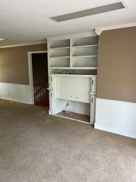 1103 NW 10th St, Bentonville, AR 72712 - spare room with carpet flooring, a textured ceiling, wainscoting, and crown molding