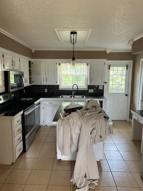 1103 NW 10th St, Bentonville, AR 72712 - kitchen featuring stainless steel appliances, ornamental molding, healthy amount of natural light, a textured ceiling, and a sink