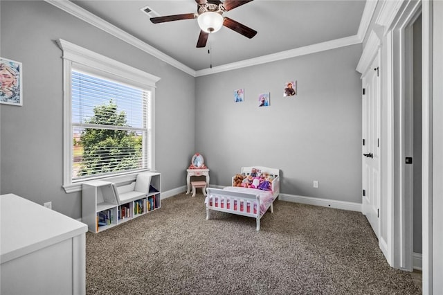 6401 S 47th St, Rogers, AR 72758 - bedroom with crown molding, carpet floors, baseboards, and a ceiling fan