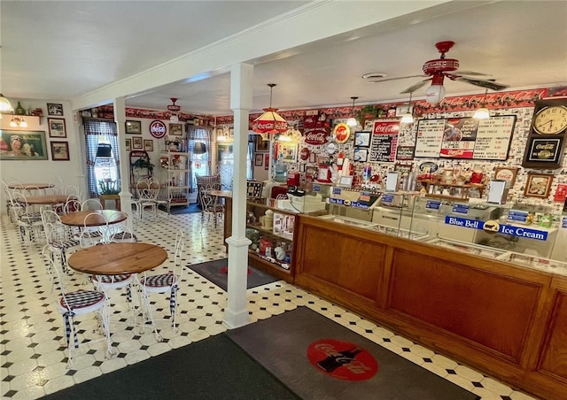 273 N Main St, Eureka Springs, AR 72632 - bar area featuring ceiling fan and tile patterned floors