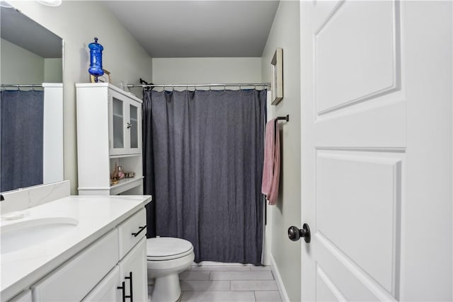 2300 Cameo Ln, Bentonville, AR 72712 - bathroom with vanity, toilet, curtained shower, and tile patterned floors