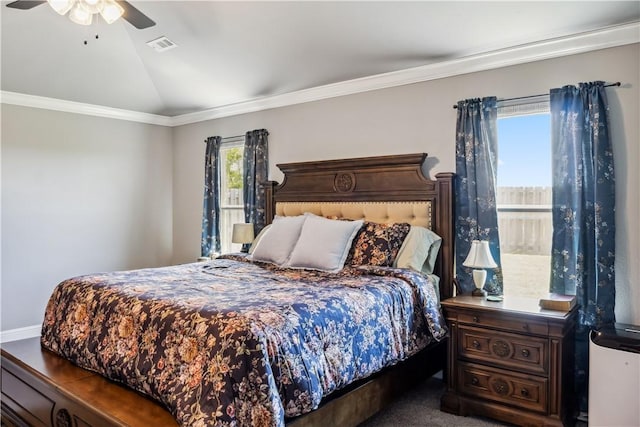 2300 Cameo Ln, Bentonville, AR 72712 - bedroom featuring lofted ceiling, crown molding, and ceiling fan
