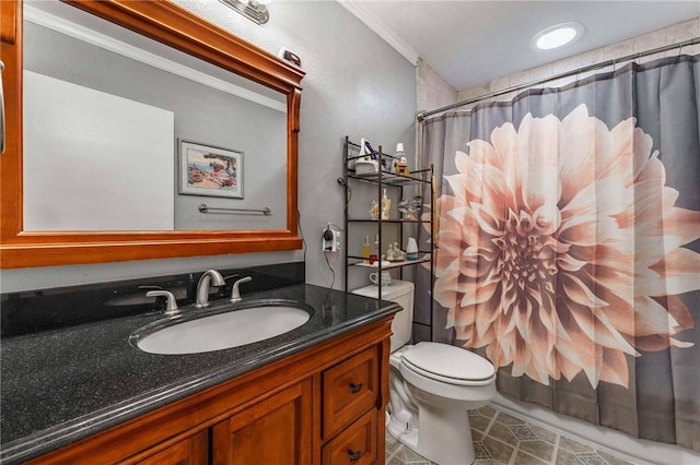 521 S 13th St, Rogers, AR 72758 - bathroom with vanity, toilet, and crown molding