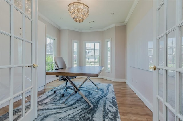 4 W Colonial Dr, Rogers, AR 72758 - office with a chandelier, light wood-style flooring, ornamental molding, and baseboards