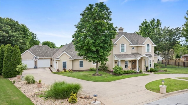 4 W Colonial Dr, Rogers, AR 72758 - traditional-style home with curved driveway, stucco siding, and a chimney