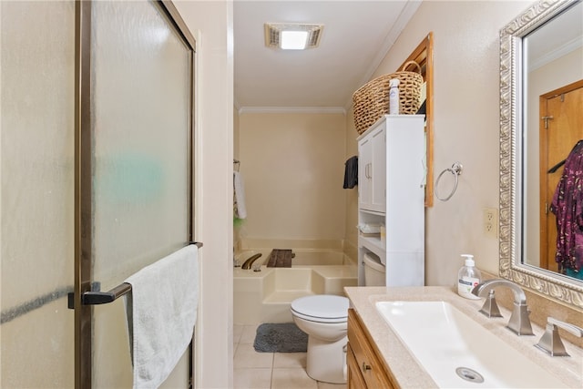 3 Summit Dr, Holiday Island, AR 72631 - full bath featuring ornamental molding, vanity, tile patterned flooring, toilet, and a shower stall