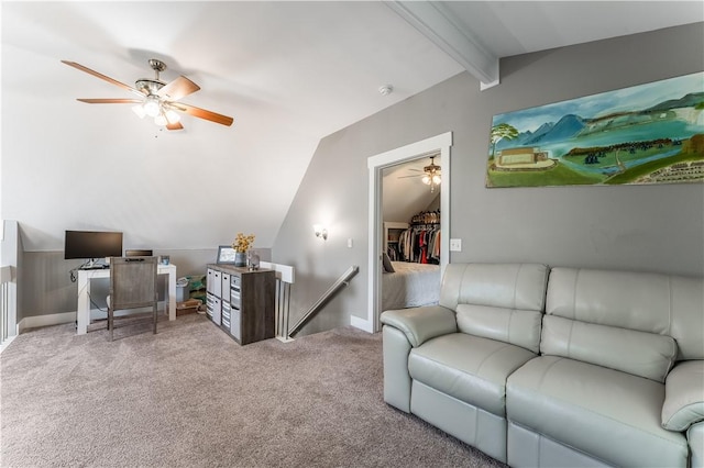 413 W Tahlequah St, Siloam Springs, AR 72761 - carpeted living area featuring ceiling fan, an office area, and baseboards