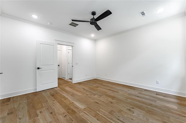 41 Westmorland Dr, Bella Vista, AR 72714 - empty room featuring ornamental molding, ceiling fan, light wood-type flooring, baseboards, and recessed lighting
