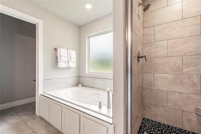 13 Ingleborough Dr, Bella Vista, AR 72715 - full bathroom with a shower stall, a bath, tile patterned floors, recessed lighting, and baseboards