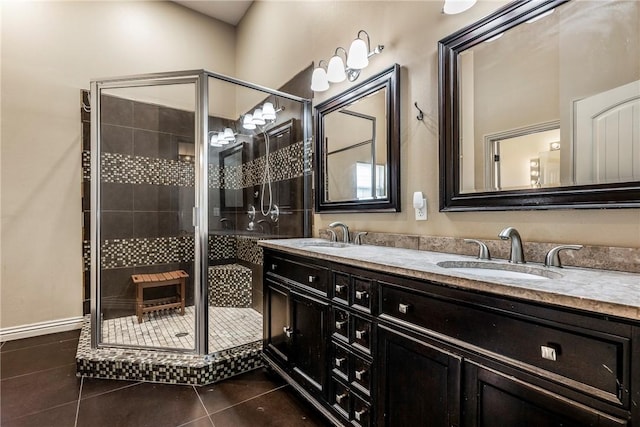 29 Kentallen Ln, Bella Vista, AR 72715 - full bathroom with double vanity, a stall shower, and tile patterned floors