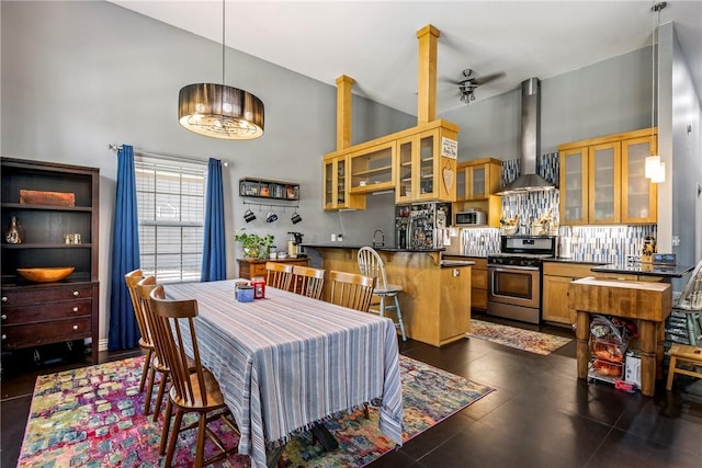 29 Kentallen Ln, Bella Vista, AR 72715 - dining room featuring high vaulted ceiling and ceiling fan