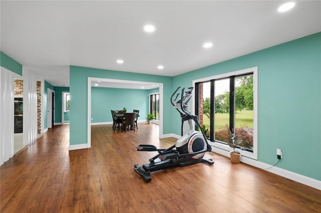 605 SW O St, Bentonville, AR 72712 - exercise room with wood finished floors, recessed lighting, and baseboards