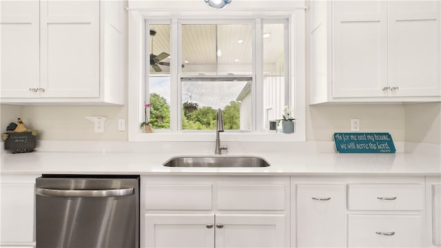 14290 Osage Creek Rd, Springdale, AR 72762 - kitchen with dishwasher, a sink, white cabinets, and light countertops