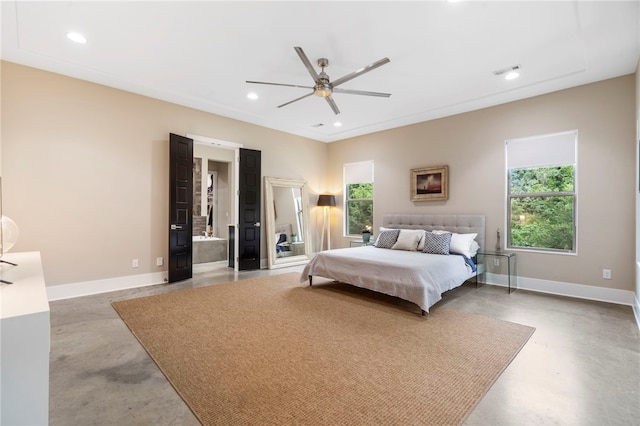 3634 Sugarberry Ln, Springdale, AR 72764 - bedroom featuring concrete floors, baseboards, recessed lighting, and ceiling fan