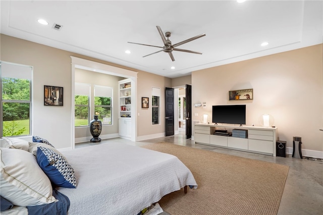 3634 Sugarberry Ln, Springdale, AR 72764 - bedroom featuring recessed lighting, baseboards, concrete floors, and a ceiling fan