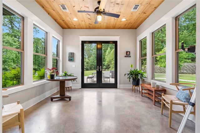 3634 Sugarberry Ln, Springdale, AR 72764 - doorway with concrete floors, french doors, wood ceiling, baseboards, and recessed lighting