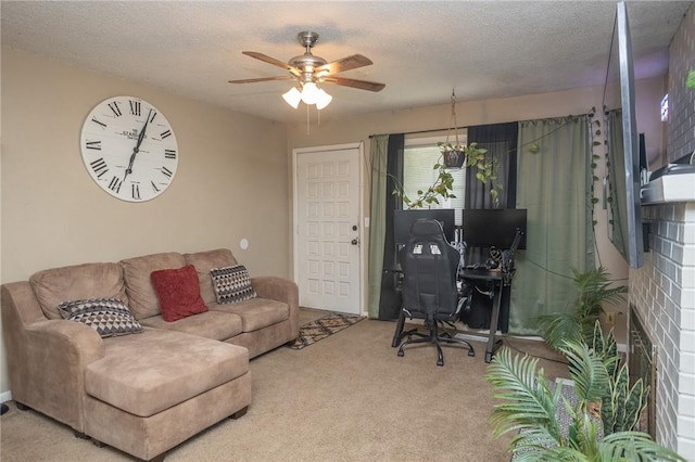 1627 W Hefley St, Fayetteville, AR 72703 - living room with ceiling fan, carpet flooring, an office area, and a textured ceiling