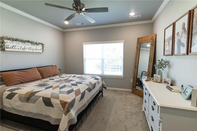 5803 SW Gentle Winds Ave, Bentonville, AR 72713 - bedroom featuring crown molding, light carpet, baseboards, a ceiling fan, and recessed lighting