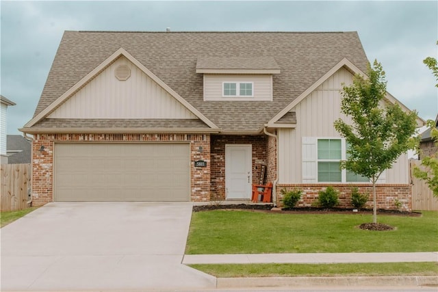 5803 SW Gentle Winds Ave, Bentonville, AR 72713 - craftsman inspired home featuring brick siding, concrete driveway, board and batten siding, a shingled roof, and a garage